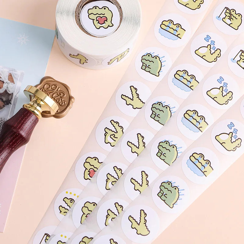 100-500 Pcs 2.5cm Cute Animal Crocodile Stickers Roll for Envelope Praise Reward Student Kid Work Label Stationery Seal Label