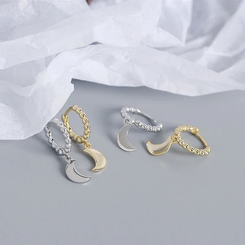 925 Sterling Silver Needle Metal Sea Shell Pendant Hoop Earrings Ball Round Moon Dangle Earrings for Women Party Fashion Jewelry