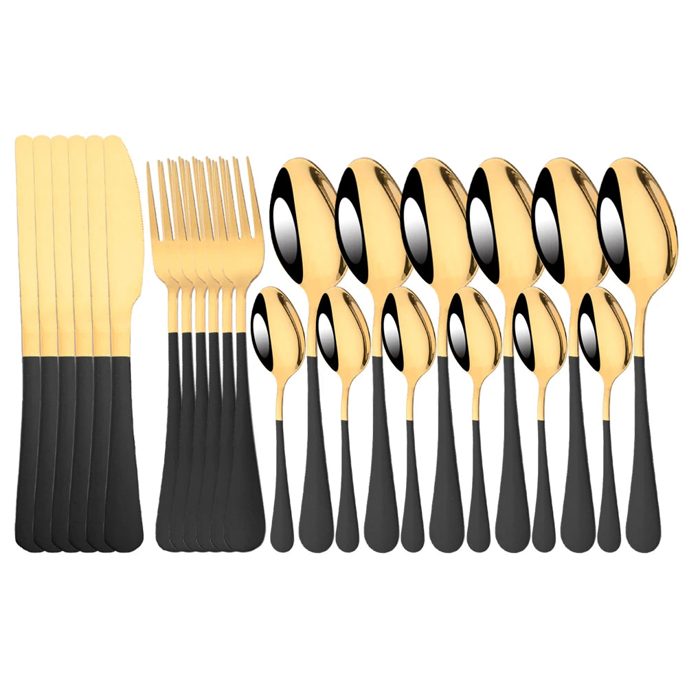 Red Silver Mirror Cutlery Set 24Pcs Dinnerware Set Flatware Cutlery Fork Knife Spoon Stainless Steel Silverware Tableware Set