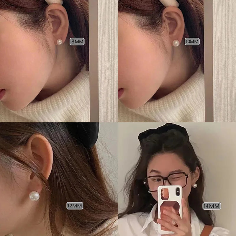 SOMILIA Fashion 925 Sterling Silver Needle Freshwater Pearl Stud Earrings Ball Earrings For Women Silver Jewelry Pierced 4-14MM