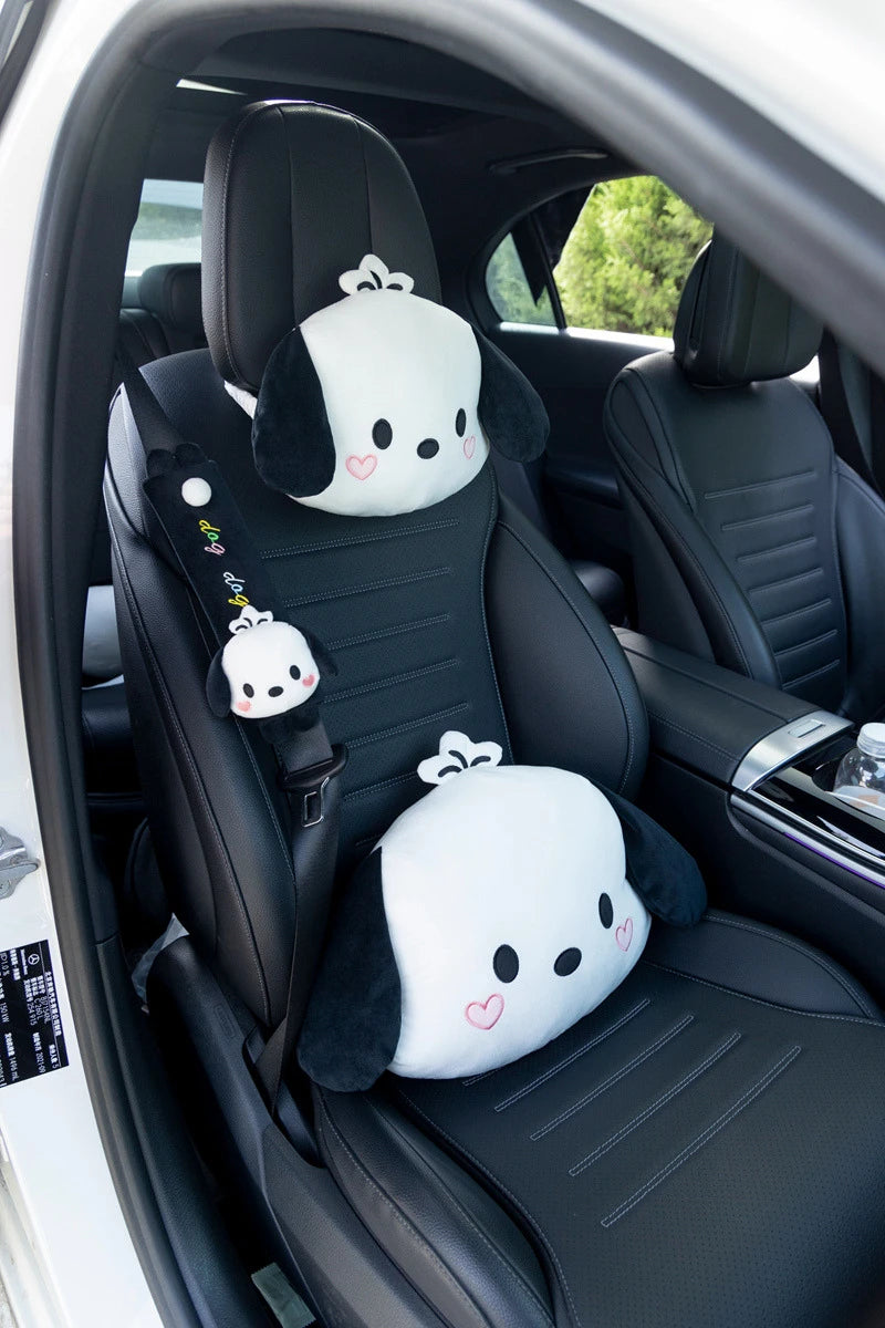 Cute Pochacco Headrest Seat Belt Cover For Car Seat Lovely Japanese Style Car Decoration Back Cushion Tissue Box Cover Gifts