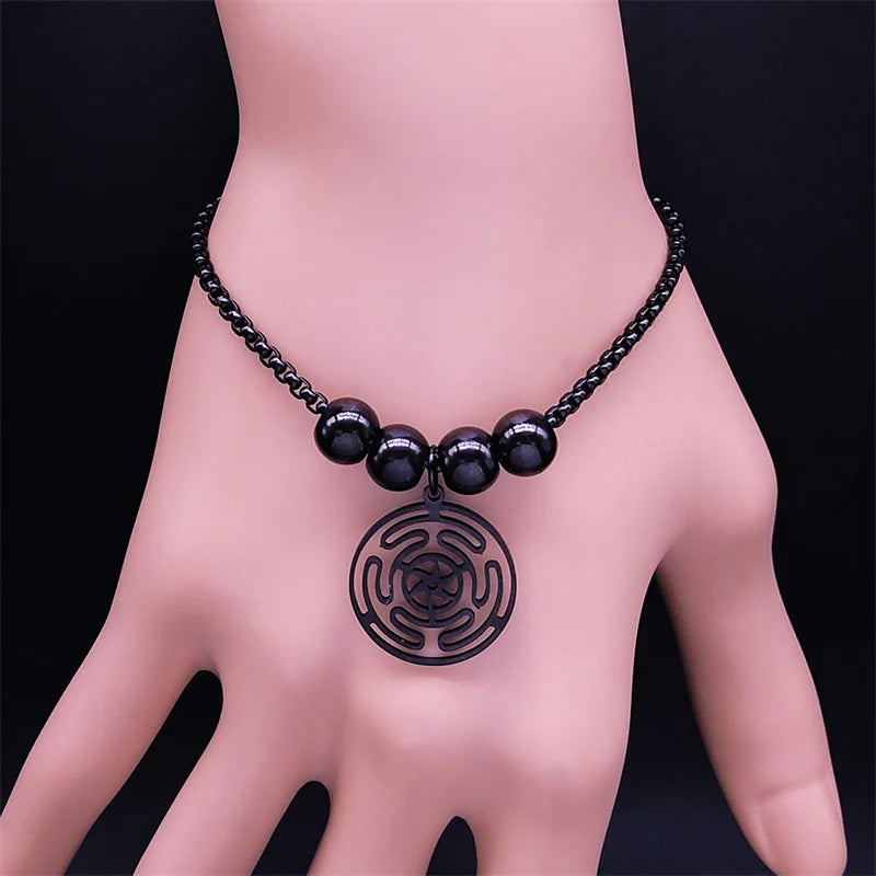 Goth Wicca Triple Moon Ghost BC Band Bracelet Flower Hecate Wheel Prince Satan Pentagram Stainless Steel Bracelets Jewelry Gift