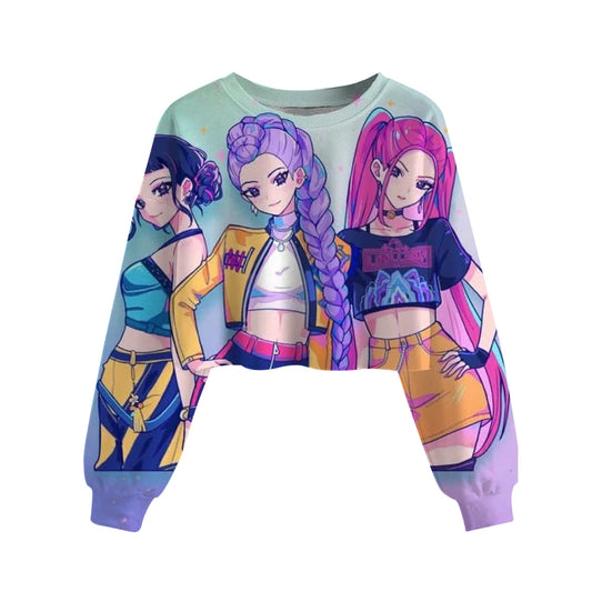 Casual Girls Movie Fans Gift Crop Hoodie Manga Kids Huntrix Kpop Demon Hunters Children's Sweatshirt Cute Tiger Hoody