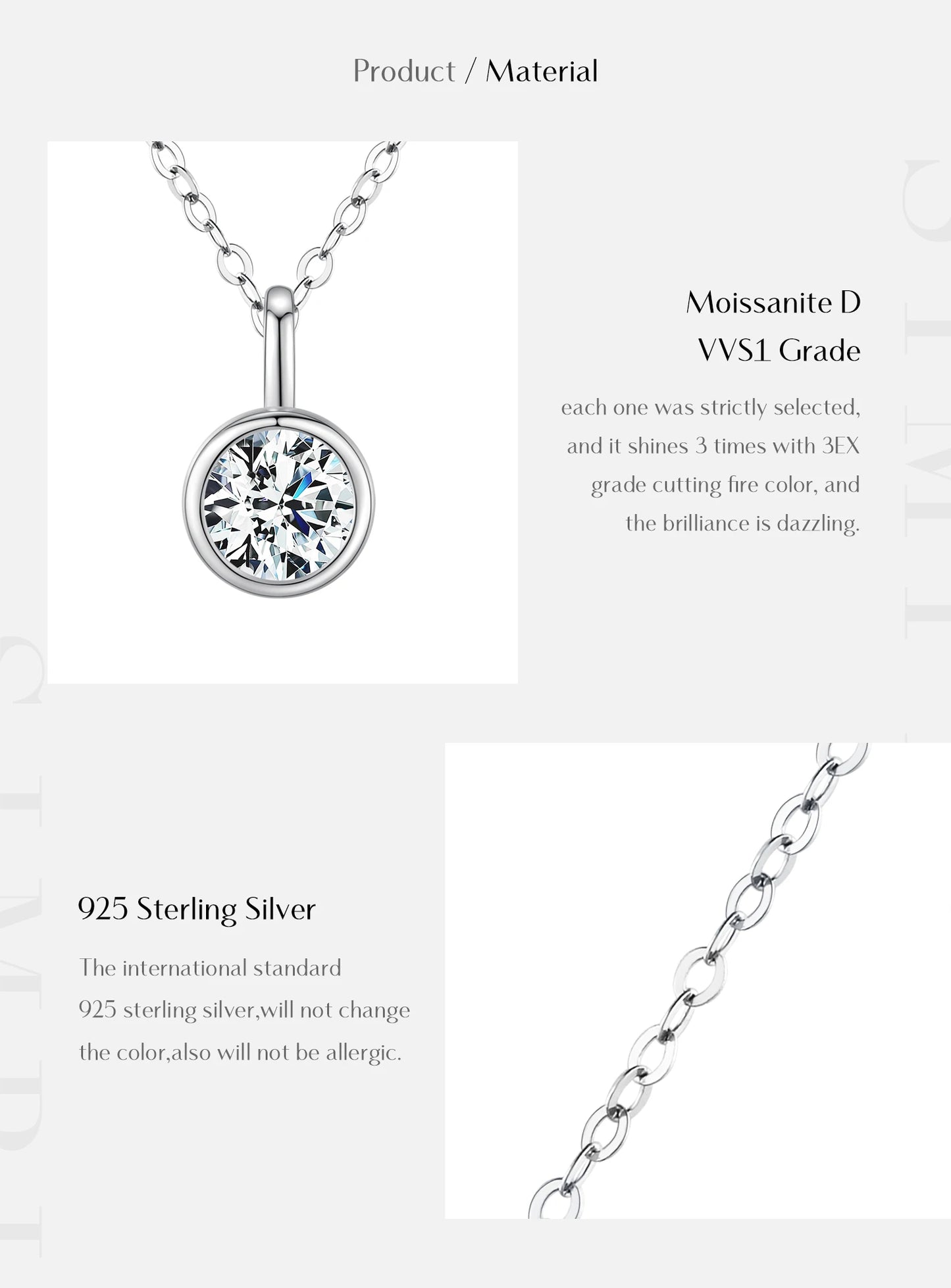 MODIAN 1 Carat D Color Round Bezel Setting Moissanite Pendant Necklace 925 Silver Lab Diamond Women Jewelry With Certificate Box