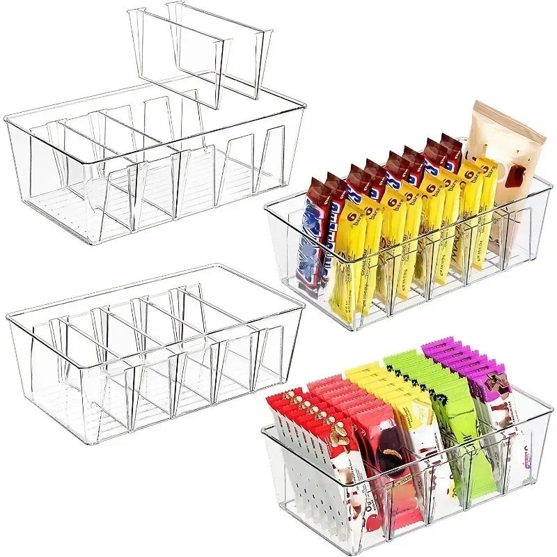 Refrigerator Organizer Bin Clear Plastic Food Storage Organizer Fridge Storage Box with Divider Freezer Pantry Kitchen Organizer