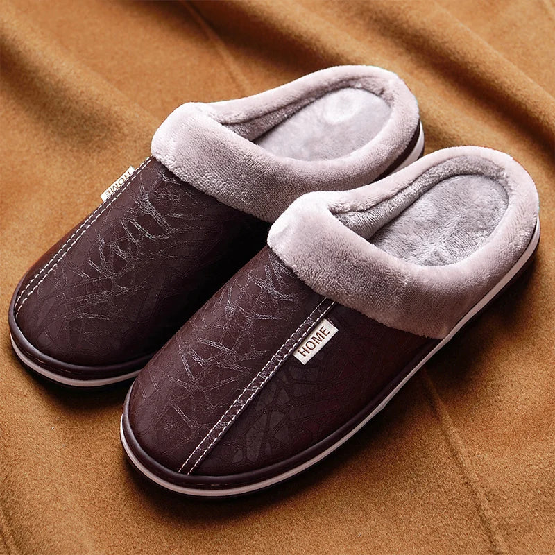 Water Repellent Home Slippers Soft Cozy House Slippers Anti-skid Slip-on Shoes Indoor For Men Winter Shoes