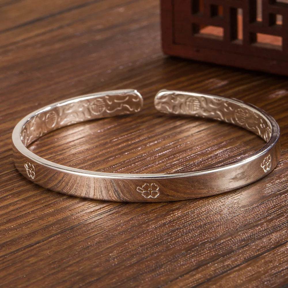 925 sterling silver Lucky Leaf Glossy Cuff Bracelet Bangles For Women luxury designer jewelry Accessories  GaaBou