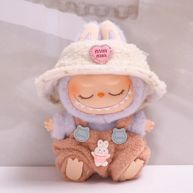 17cm Labubu Dolls Clothing Cute Mini Plush Doll's Clothes Outfit Accessories For The Monster Strap Pants And Hat FE01Q