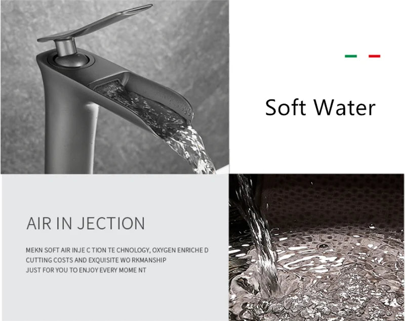 Basin Faucet Grey Waterfall Faucet Brass Bathroom Faucet Gold Bathroom Basin Faucet Mixer Tap Hot and Cold White Sink faucet