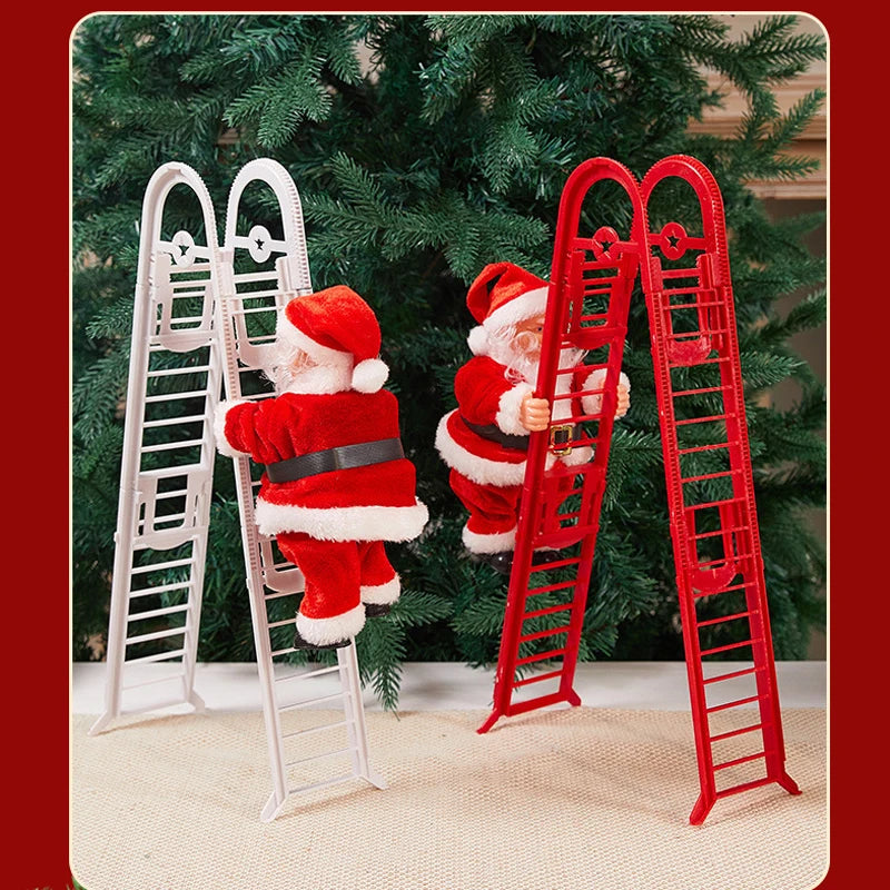 Santa Claus Climbing Beads Ladder Chimney Electric Climb Up and Down Climbing Santa Light and Music New Year Christmas Pendant