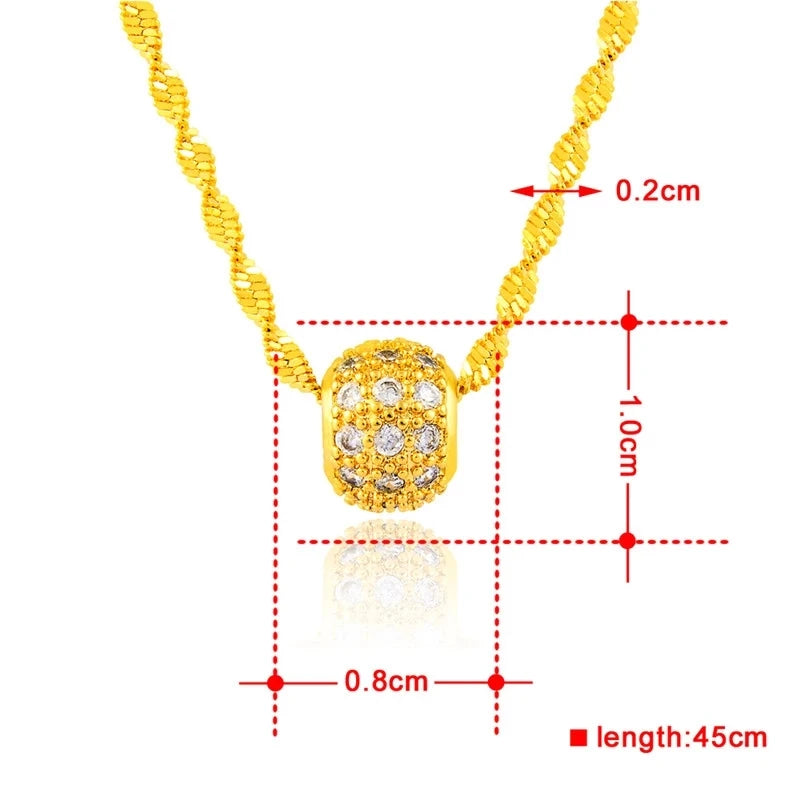 Fashion Lucky Beads Authentic 24k Gold Color Necklace 2mm46cm Water Ripple Necklace For Women Wedding Jewelry Gifts