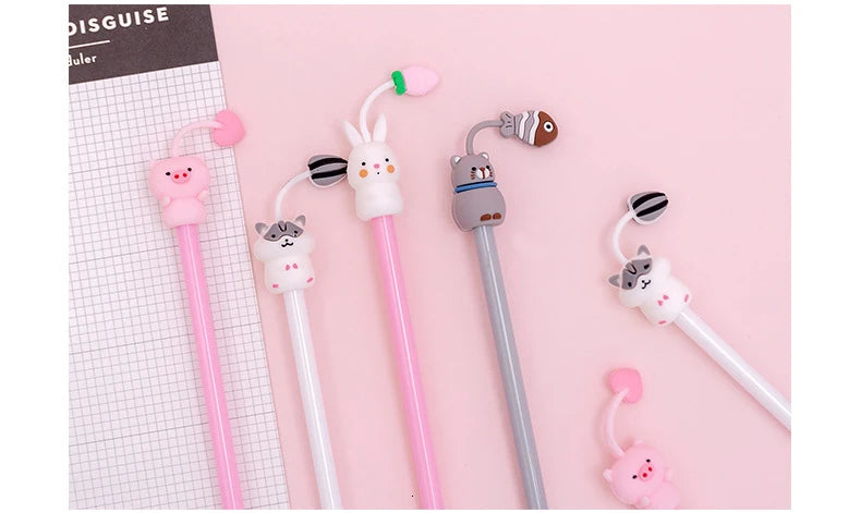 1 Piece Cute Kawaii Gel Pen Pig Rabbit Kitty Hamster Cartoon Animal School Office Supply Stationery Korean Handle Funny