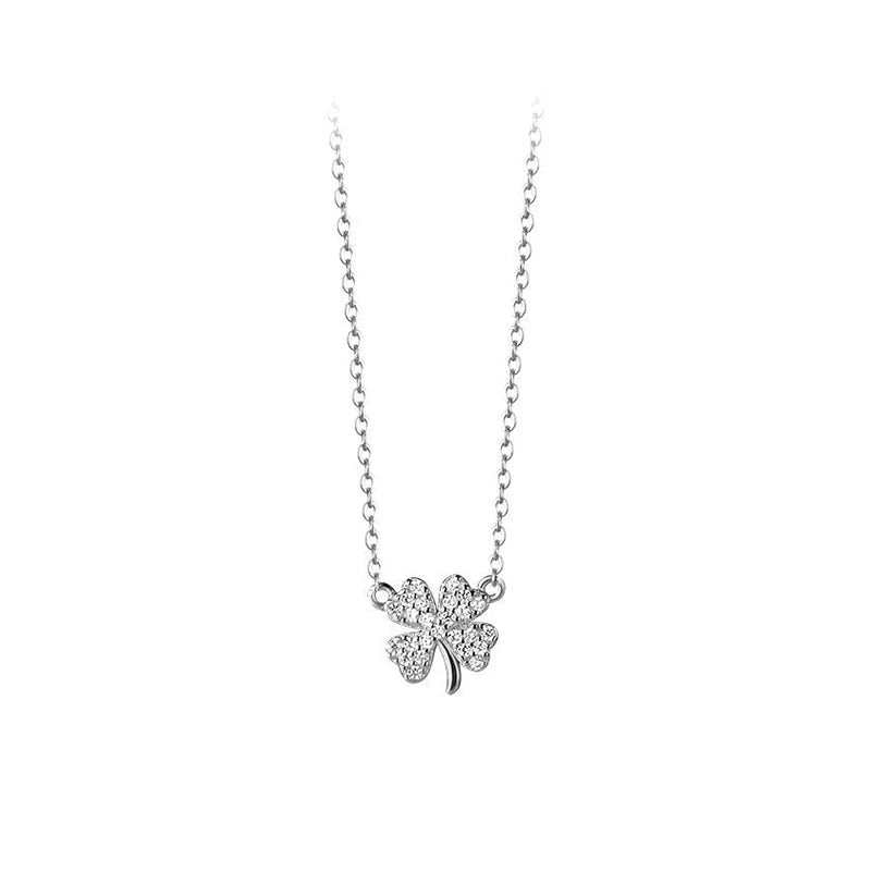 INZATT Real 925 Sterling Silver Zircon CZ Clover Series Pendant Choker Necklace for Women Light Luxury Fine Jewelry Accessories