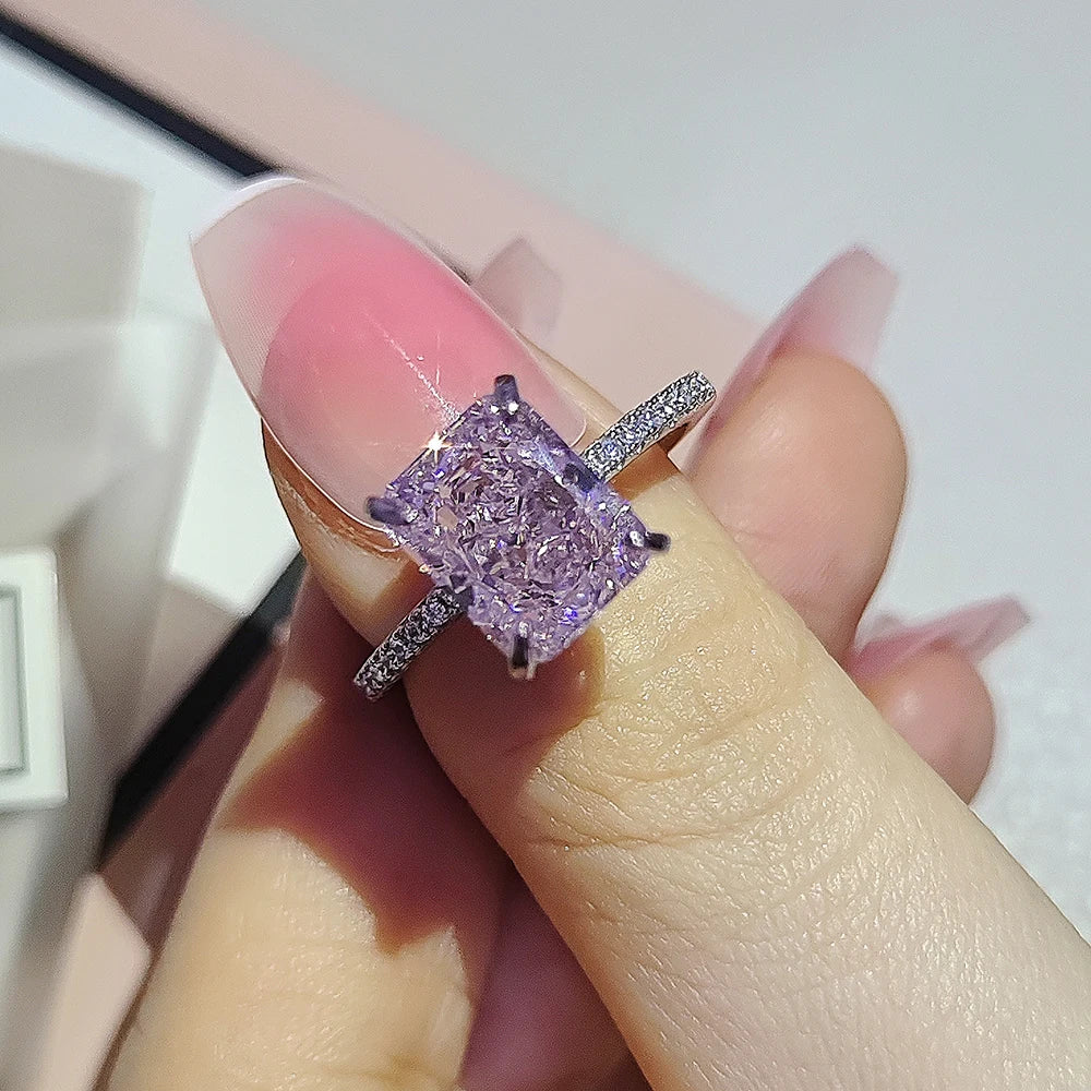 2023 New Design Luxury Pink Ice Cut 925 Sterling Silver Ring For Women Wedding Engagement Finger Lady Gift Jewelry R7233S