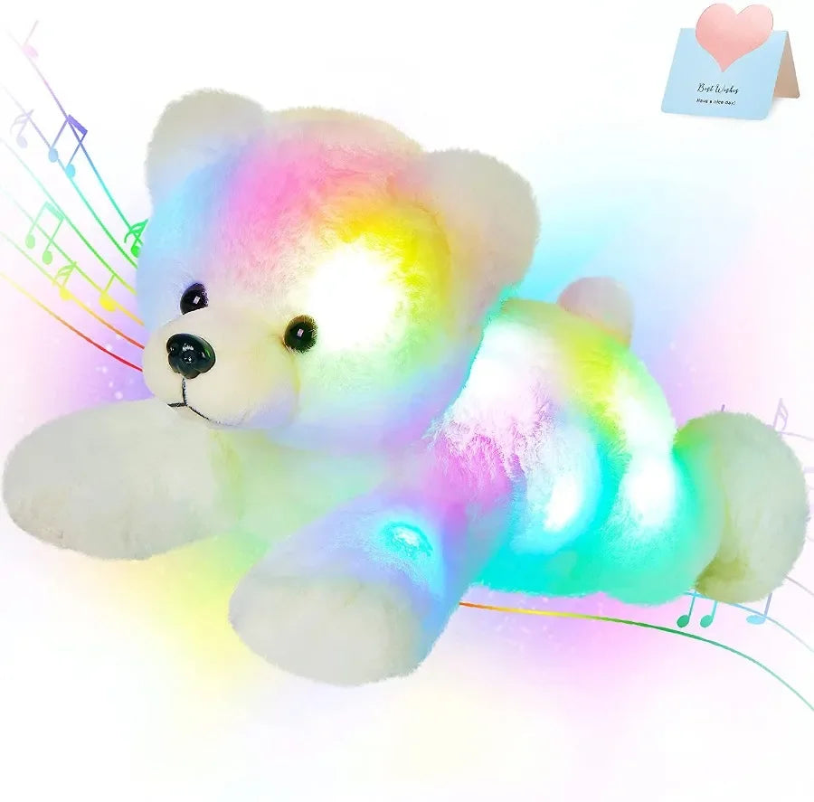 37cm Stuffed Polar Bear Plush Doll Animals LED Plush Toy Music Night Lights Glow Pillow White Bear Birthday Gift for Girls Kids