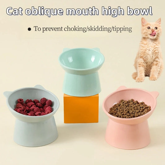 Pet Drinking Eating Bowl, Cat Basin With High Legged Cat Bowl, Cat And Dog Feeding, Tilted Neck Protection Anti-Dumping Pet Bowl