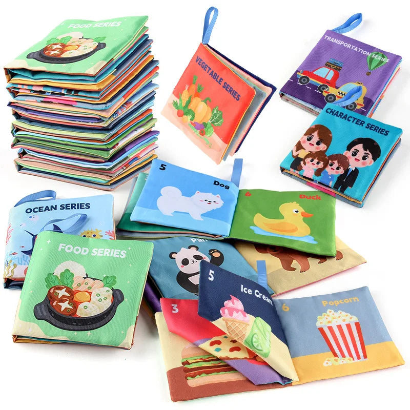 3D Baby Cloth Book Early Education Toys 4-page 8-sided English Palm Book