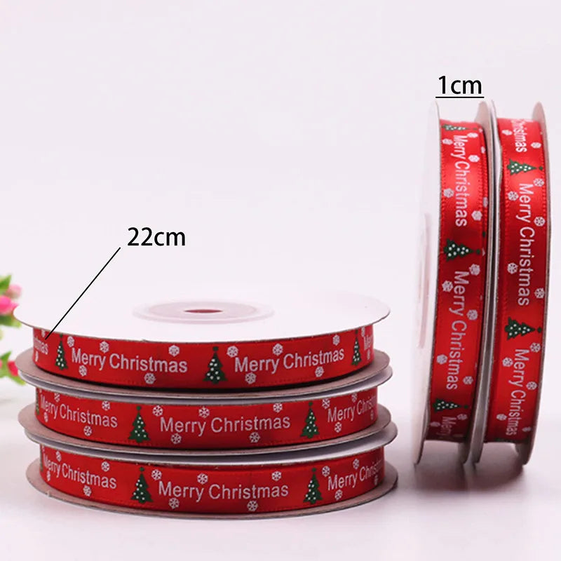 25yards 10mm Christmas Ribbon Printed Christmas Polyester Ribbon For Handmade Design Christmas Decoration DIY Gift Packing