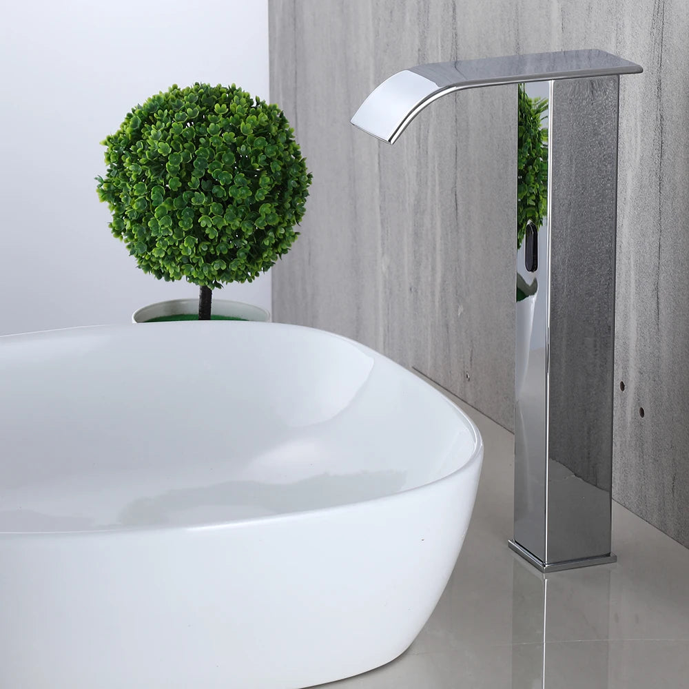 Luxury Sensor Bathroom Faucet Deck Mounted Tap Short or Tall Sink Mixer Battery Powered Infrared Sensing Basin Tap