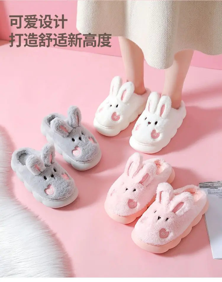 White Bunny Slippers For Home Kawaii Shoes Women Rabbit Fluffy Slippers Winter Indoor Sandals Woman Platform Bootie Slipper New