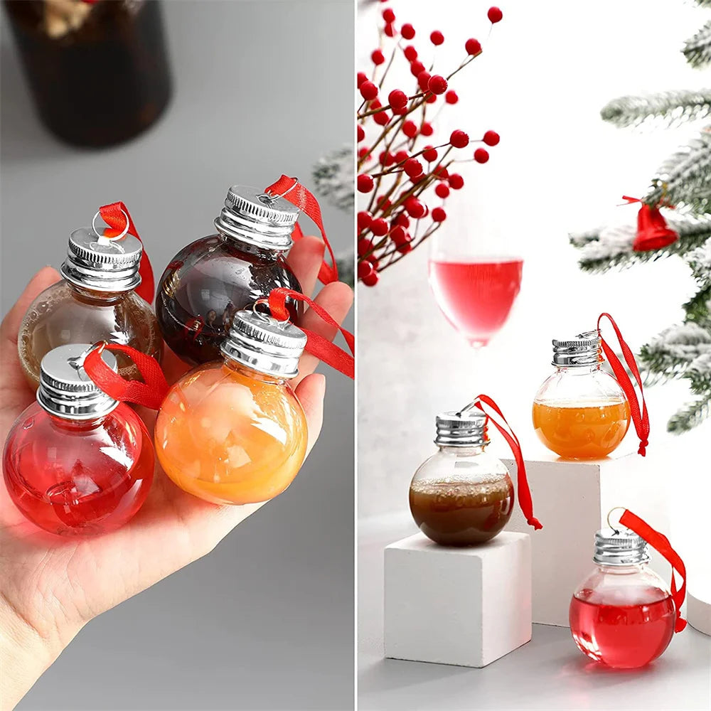 50ml Christmas Fillable Wine Tree Ornaments Water Bottle Light Bulbs Jingle Bells Plastic Transparent Balls Home Party Decoratio