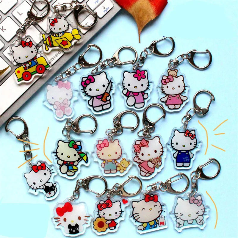 Hello Kitty Acrylic Keychain Accessories Sanrio Anime Figures Key Chain Pendant Cartoon Cosplay Chains Keyring Accessoried Gifts