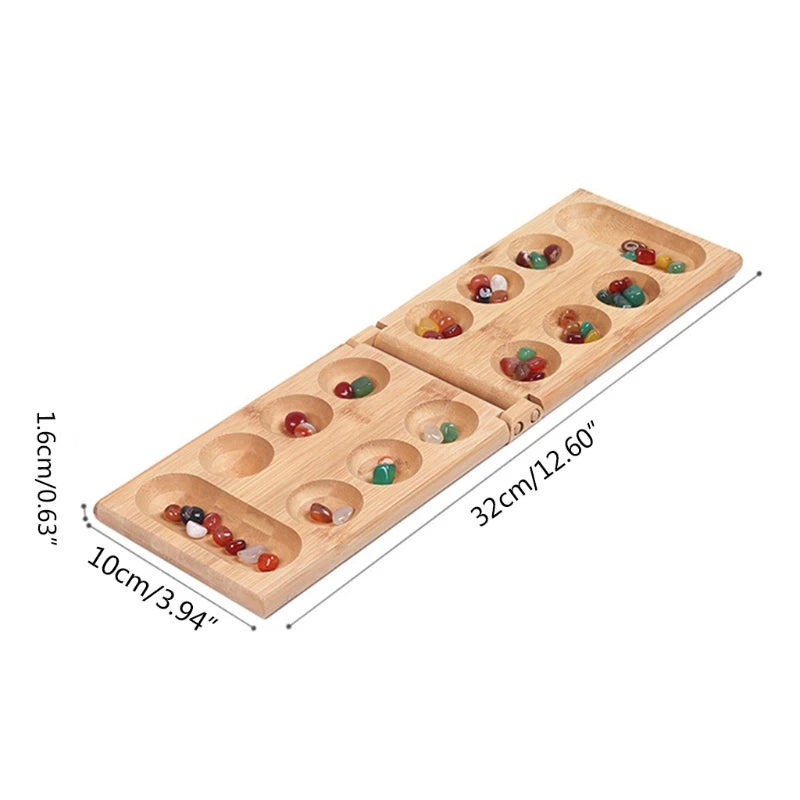 Mancala Board Games with Colorful Stones Pebbles Pebbles Folding Wooden Board Chess Set Kids Interaction Puzzle Children Toys