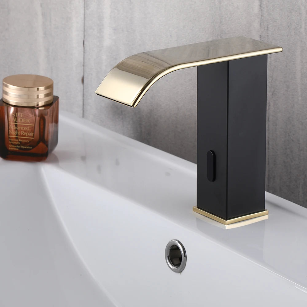 Luxury Sensor Bathroom Faucet Deck Mounted Tap Short or Tall Sink Mixer Battery Powered Infrared Sensing Basin Tap