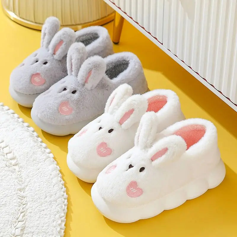 White Bunny Slippers For Home Kawaii Shoes Women Rabbit Fluffy Slippers Winter Indoor Sandals Woman Platform Bootie Slipper New