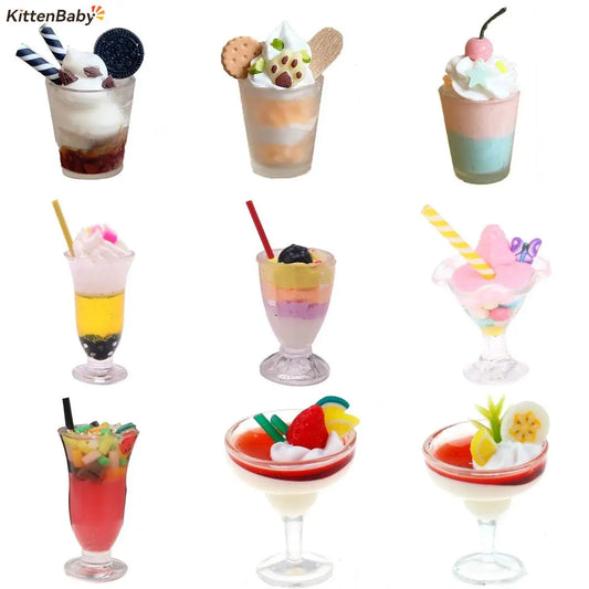 1pcs Mini Milkshake Ice Cream Milk Fruit Tea Water Cup Strawberry Miniatures Dollhouse Accessories Cups Kitchen Toys