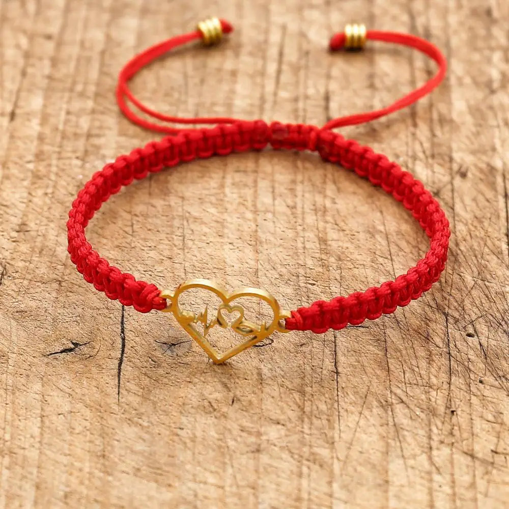 Handmade Red Rope Braided Bracelet Stainless Steel Tibetan Buddhist Lucky Charm Bracelets & Bangles For Women Men Gift