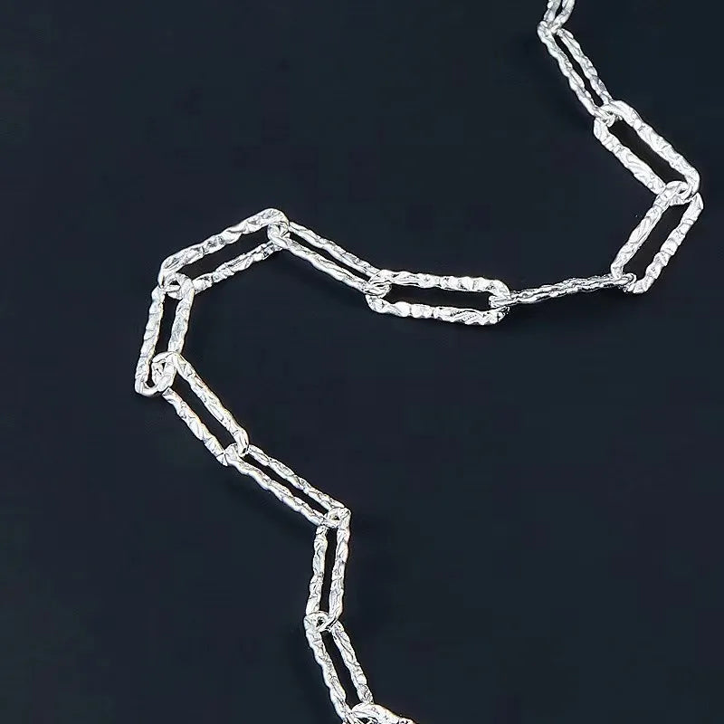 925 Sterling Silver Twisted Paper Clip Link Necklace 45cm For Women Glitter Link Chain Choker Necklaces Simple Chic Hip Hop
