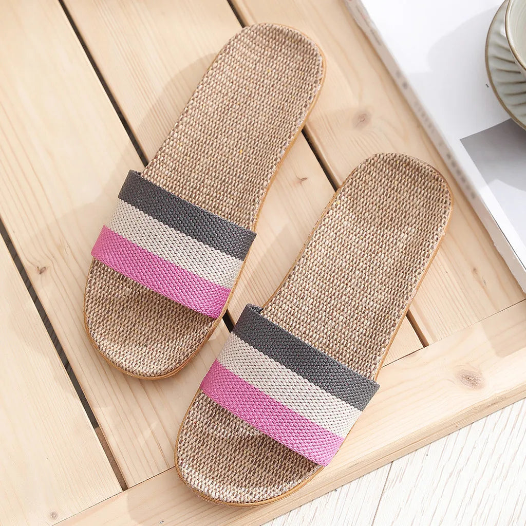 36-45 Plus Size Women's Slippers Flat Flax Sandals Linen Lightweight Casual Summer Slippers Women For Home Beach Slides