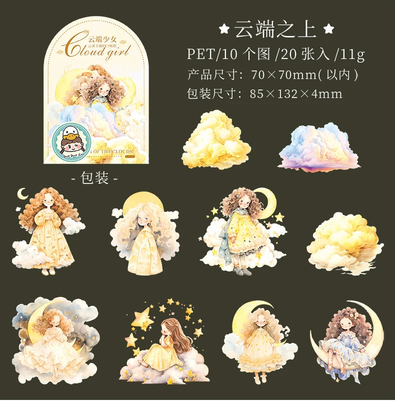 12packs/LOT Cloud girl series cute lovely retro decorative PET sticker