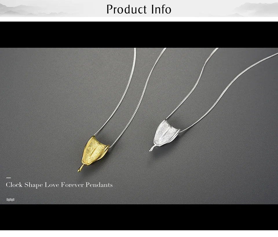 Lotus Fun Eternity of Memory 18K Gold Clock Shape Love Forever Pendants Necklaces for Women 925 Sterling Silver Original Jewelry