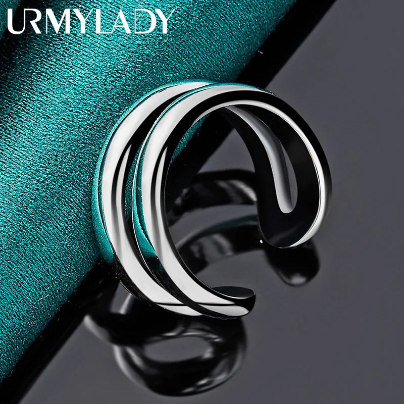 URMYLADY 925 Sterling Silver Double Round Adjustable Ring For Women Wedding Charm Engagement Fashion Jewelry