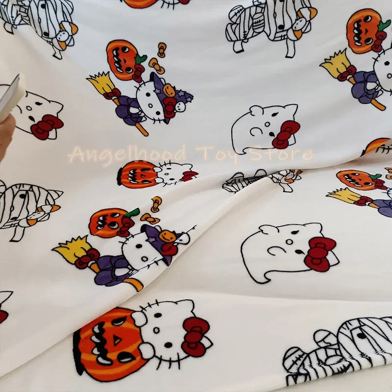 2024 Halloween Ghost Hello Kitty Plush Cartoon Large Flannel Blanket Cute Cotton Sofa Nap Blanket Bed Sheet Christmas Gift