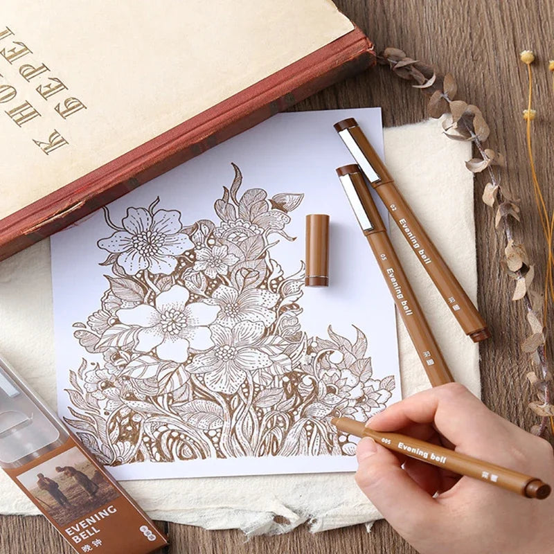 Brown Pigment Liner Needle Waterproof Drawing Pen For Sketch Watercolor Drawing Needle Pen Hook Line Pen Stationery Art Supplies