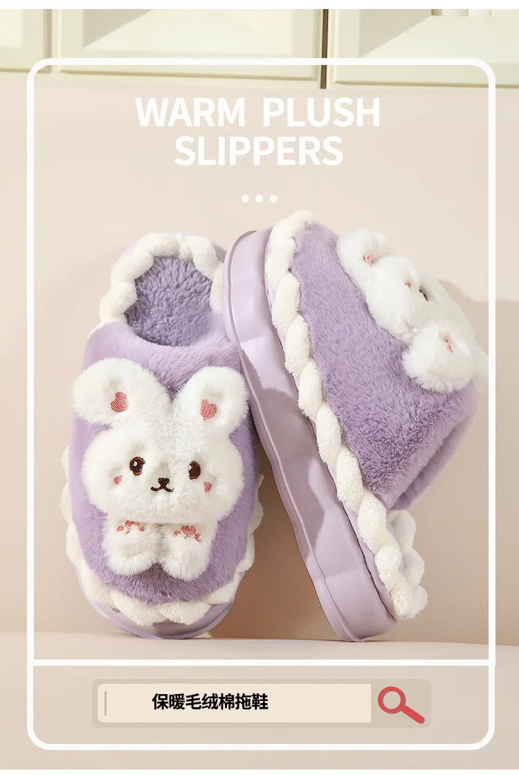 White Bunny Slippers For Home Kawaii Shoes Women Rabbit Fluffy Slippers Winter Indoor Sandals Woman Platform Bootie Slipper New