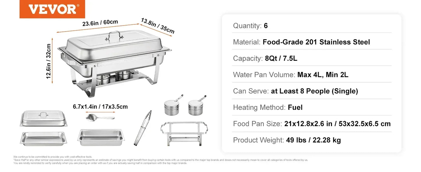 VEVOR 9L/8 Quart Chafing Dishes Buffet Stove Food Warmer Stainless Steel Foldable for Self-Service Restaurant Catering Parties