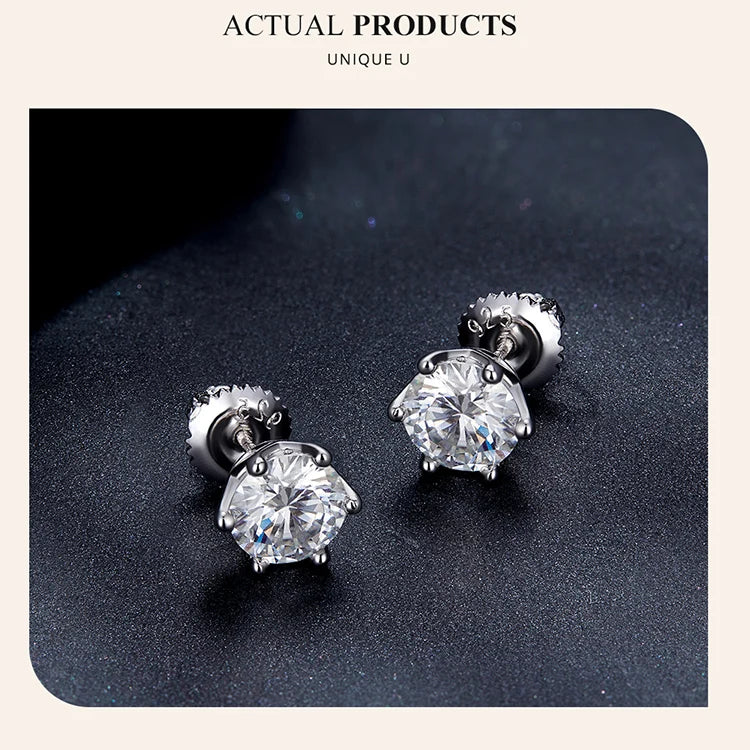 BAMOER Moissanite Stud Earrings, D Color Brilliant Round Cut Lab Created Diamond 925 Silver Earrings Gold Plated for Women