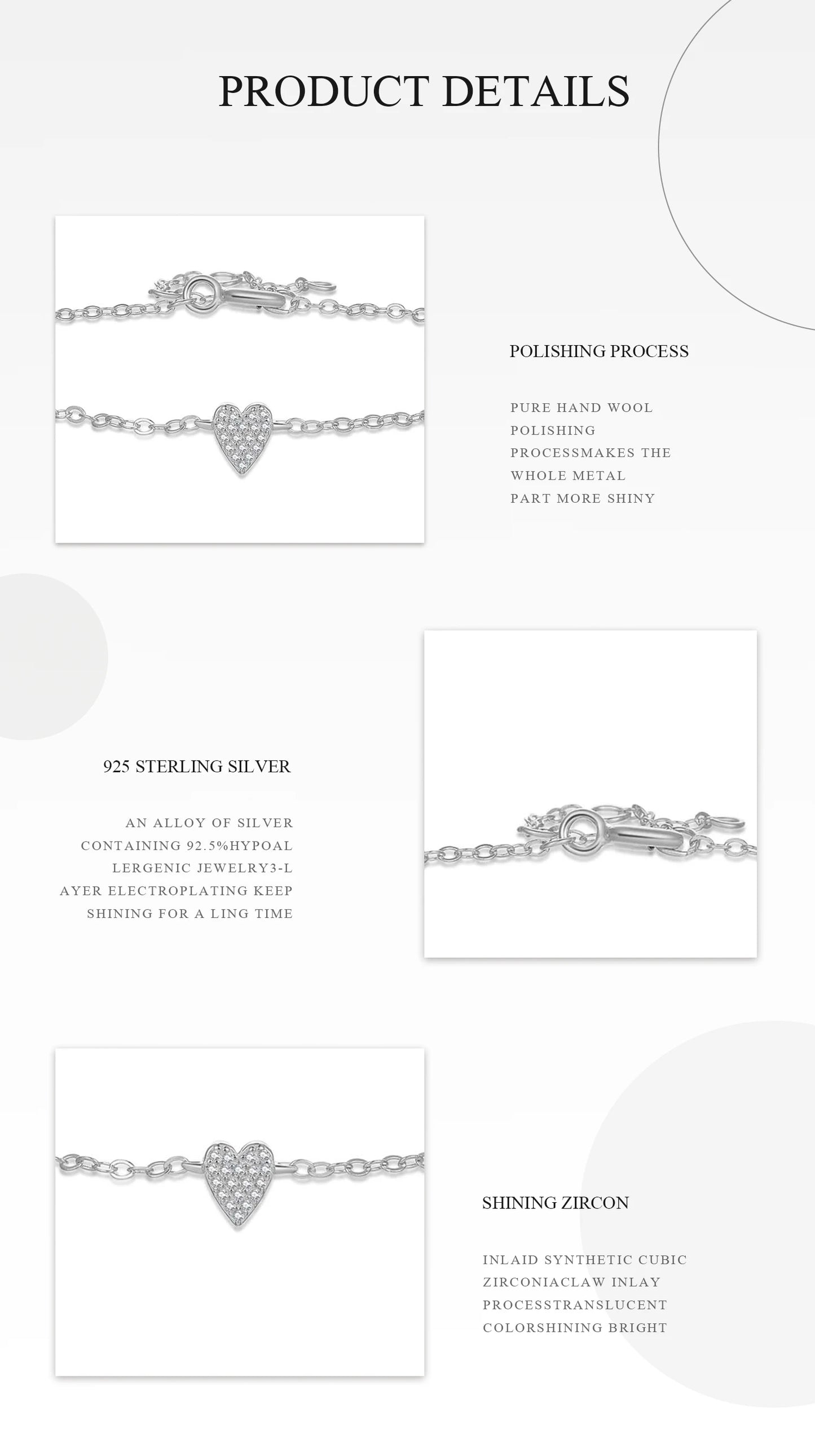 ANDYWEN 100% 925 Sterling Silver 5mm Heart Zircon Pave CZ Charm Bracelet Chain Luxury Fine Jewelry 2024 Crystal Jewels