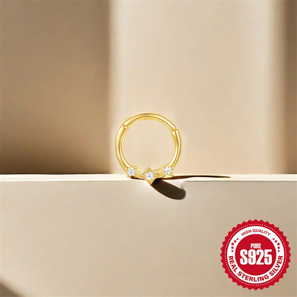 CANNER 1PC 925 Sterling Silver Triangle Zircon Cartilage Piercing Hoop Earring For Women's 18k Gold Minimalism Fine Jewelry Gift