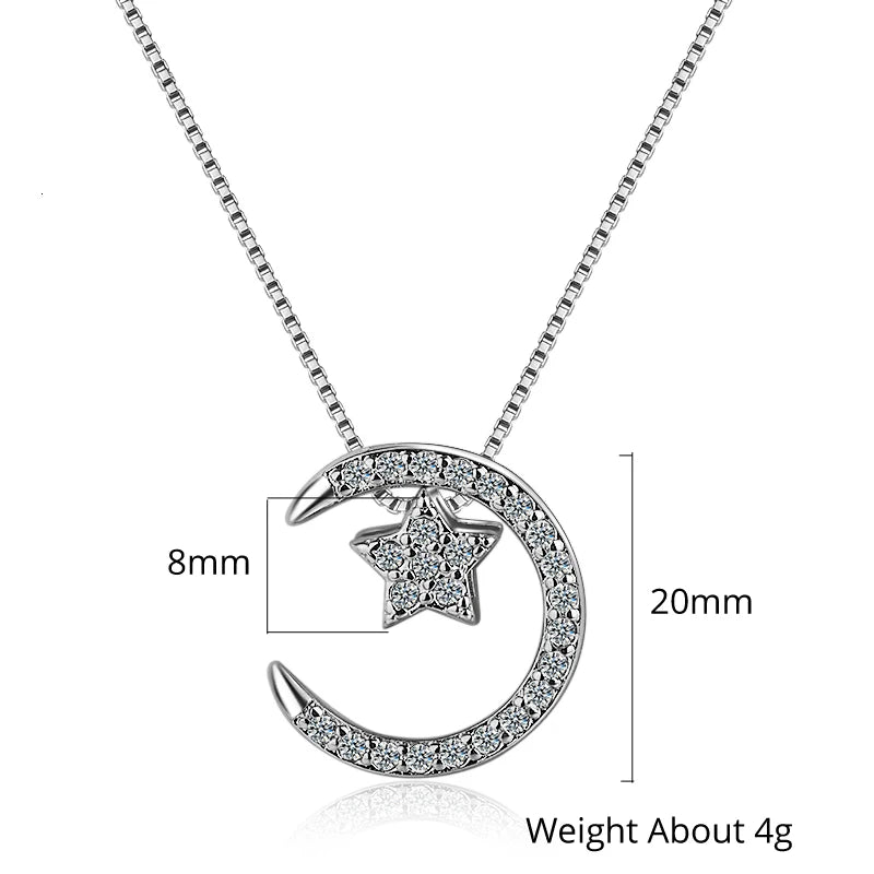 925 Sterling Silver Moon Star Pendant Necklaces With Austrian Crystal For Women 4 Ways To Wear Necklace Gifts Sn06