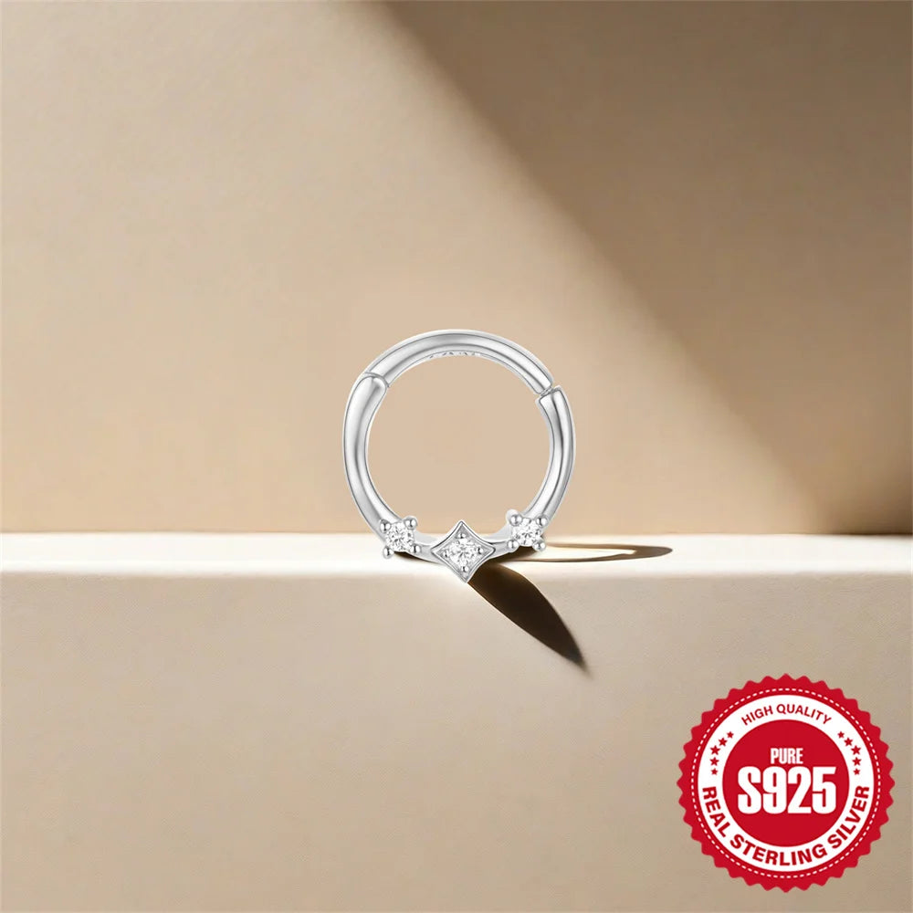 CANNER 1PC 925 Sterling Silver Triangle Zircon Cartilage Piercing Hoop Earring For Women's 18k Gold Minimalism Fine Jewelry Gift