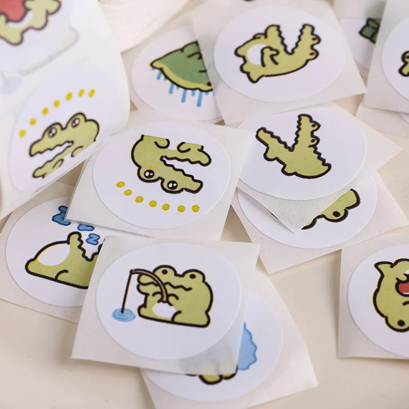 100-500 Pcs 2.5cm Cute Animal Crocodile Stickers Roll for Envelope Praise Reward Student Kid Work Label Stationery Seal Label