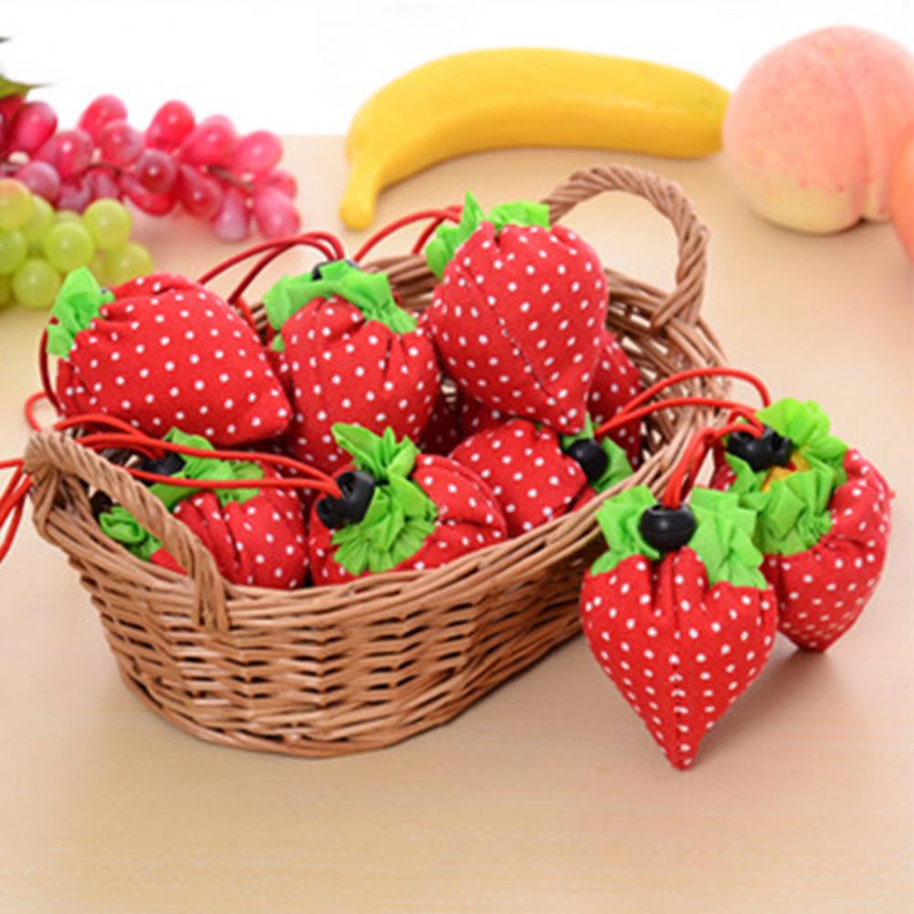 Strawberry Grocery Bag 10L Storage Bag Foldable Large Capacity Reusable Eco-friendly with Handle Item Storage Oxford Cloth Colla