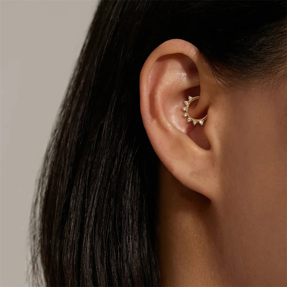 CANNER 1PC 925 Sterling Silver Triangle Zircon Cartilage Piercing Hoop Earring For Women's 18k Gold Minimalism Fine Jewelry Gift