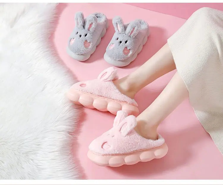 White Bunny Slippers For Home Kawaii Shoes Women Rabbit Fluffy Slippers Winter Indoor Sandals Woman Platform Bootie Slipper New