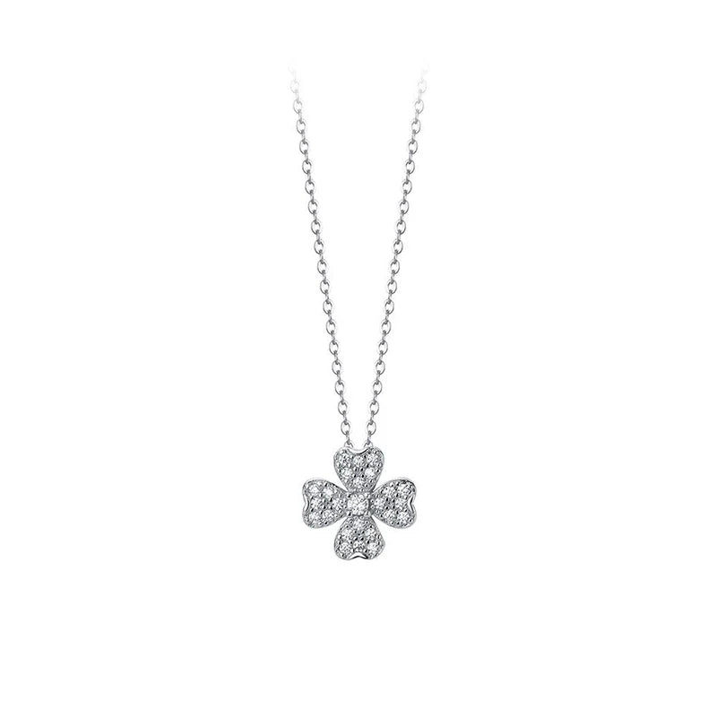 INZATT Real 925 Sterling Silver Zircon CZ Clover Series Pendant Choker Necklace for Women Light Luxury Fine Jewelry Accessories